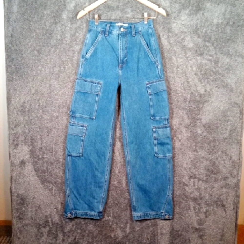 Denim Forum The 90s Millie High Rise Cargo Cotton Streetware Womens 24 - Picture 1 of 13